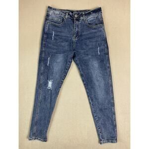 YoungLA Jeans Mens 32x28 Blue Tailored Slim Fit Distressed Mid Rise Denim